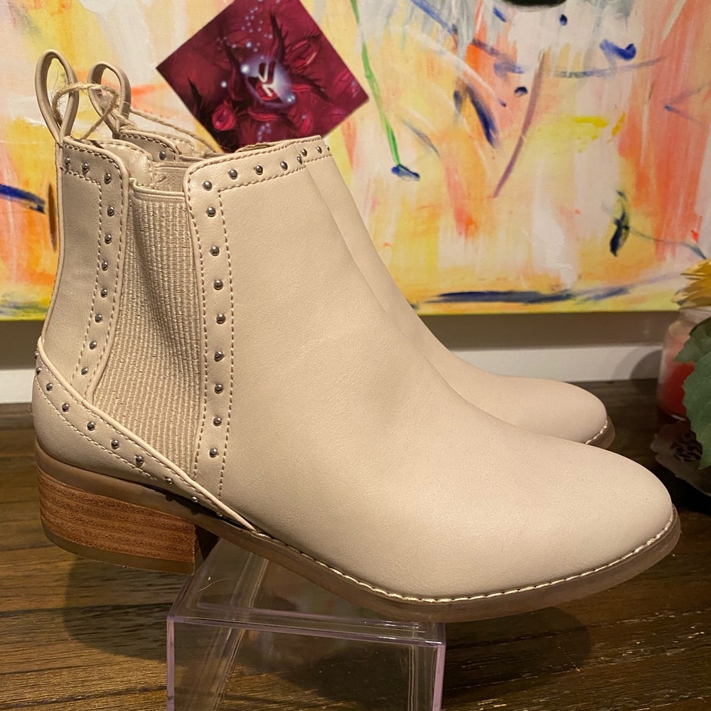 Studded Beige Ankle Boots
